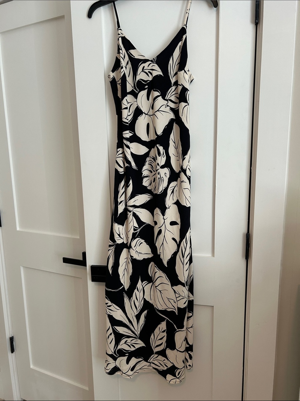 Karen Kane Black and Cream Tropical Maxi Slip Dress